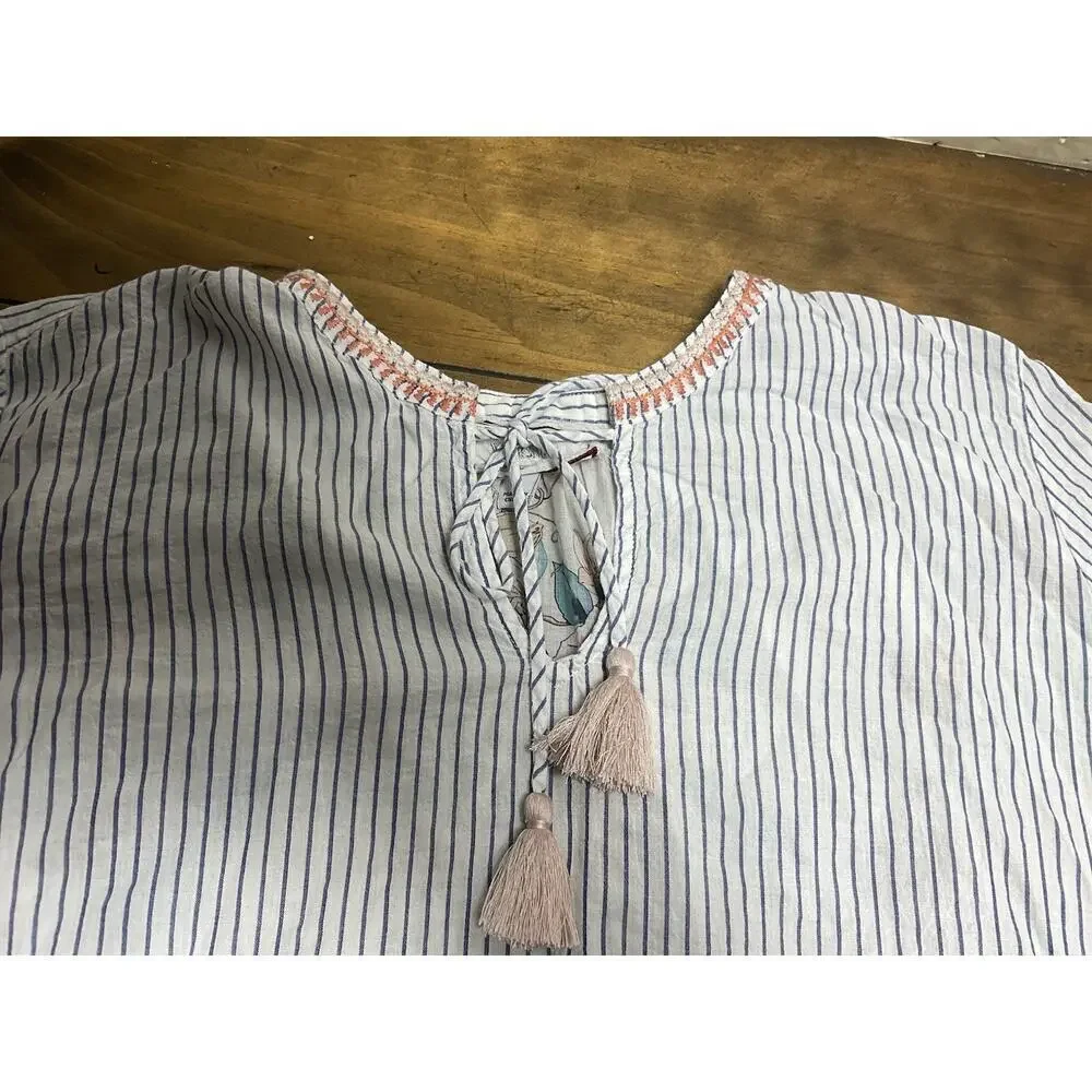 Johnny Was Workshop Effortless Peasant Top Puff Floral Tassel Size Small